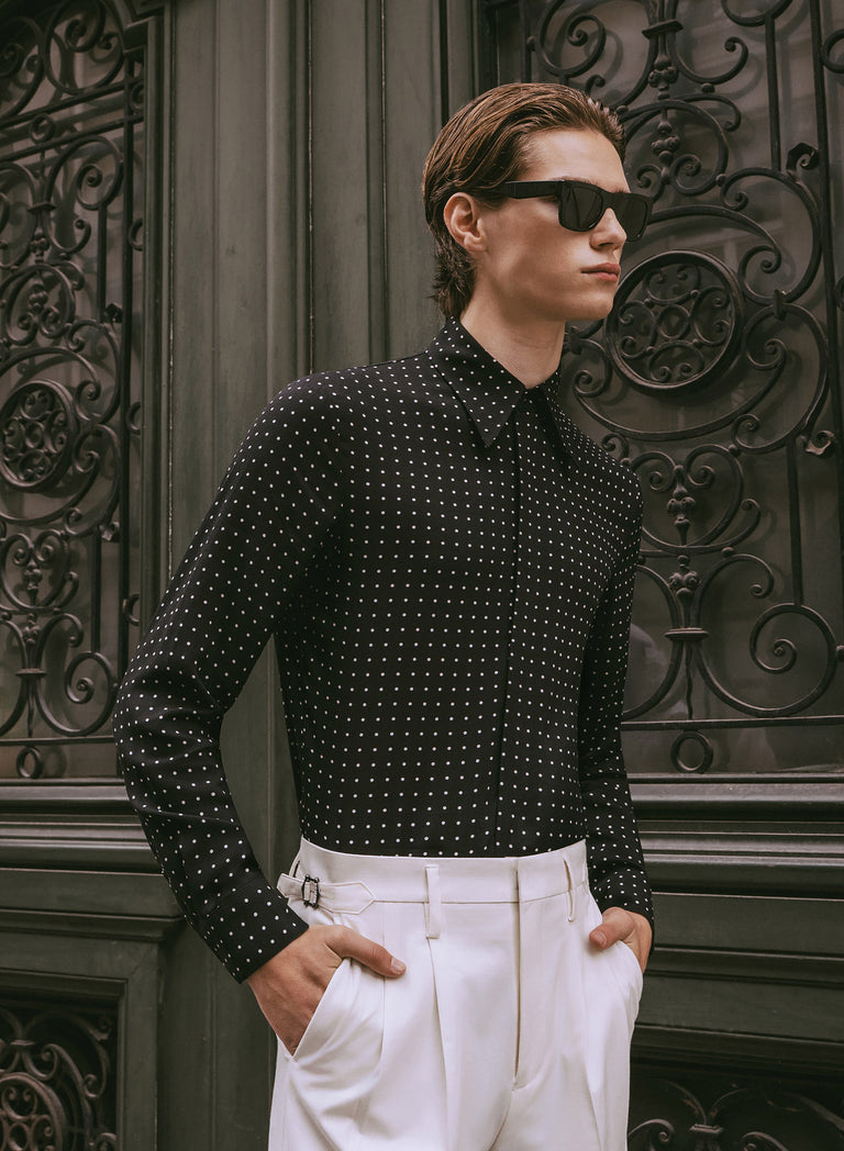 Black Micro Polka Dot Viscose Shirt