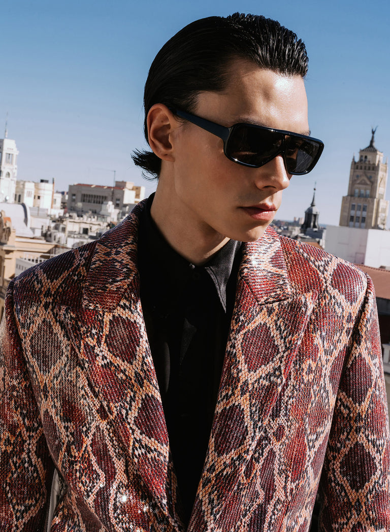 Red Snake Effect Sequin Blazer