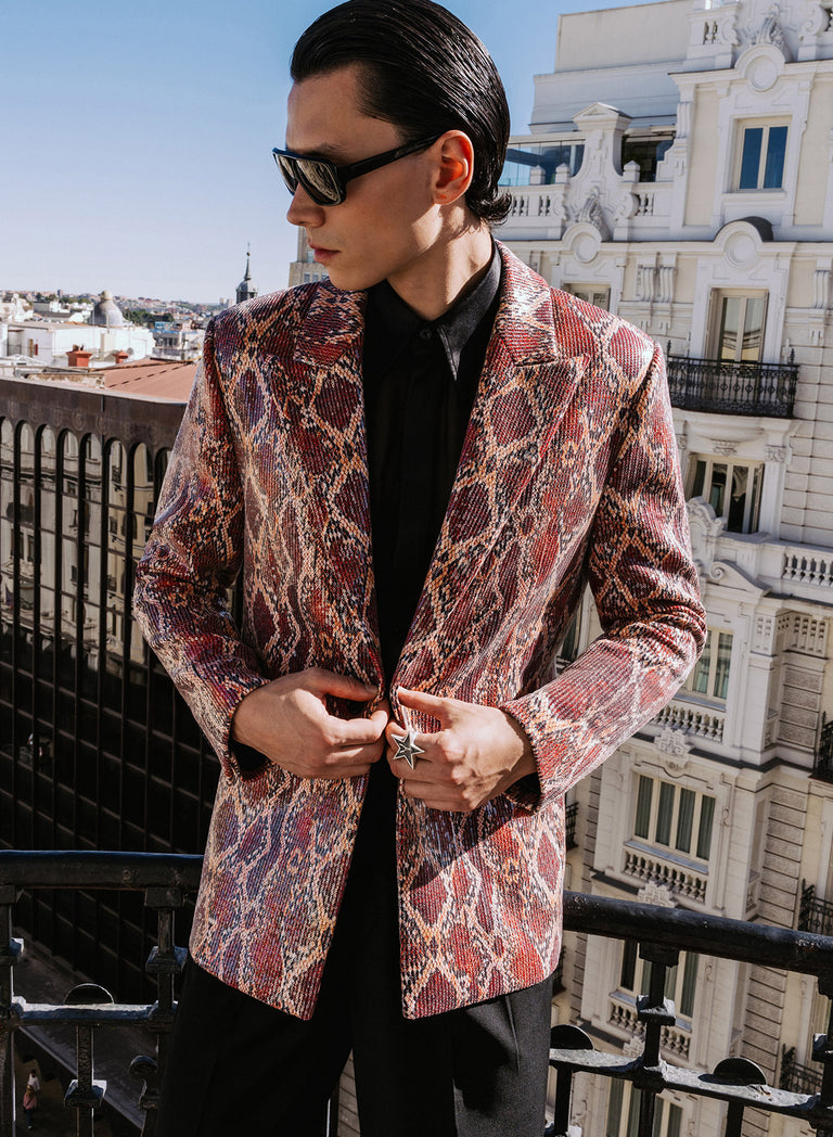 Red Snake Effect Sequin Blazer