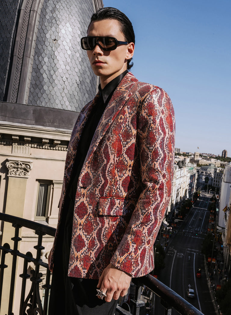 Red Snake Effect Sequin Blazer