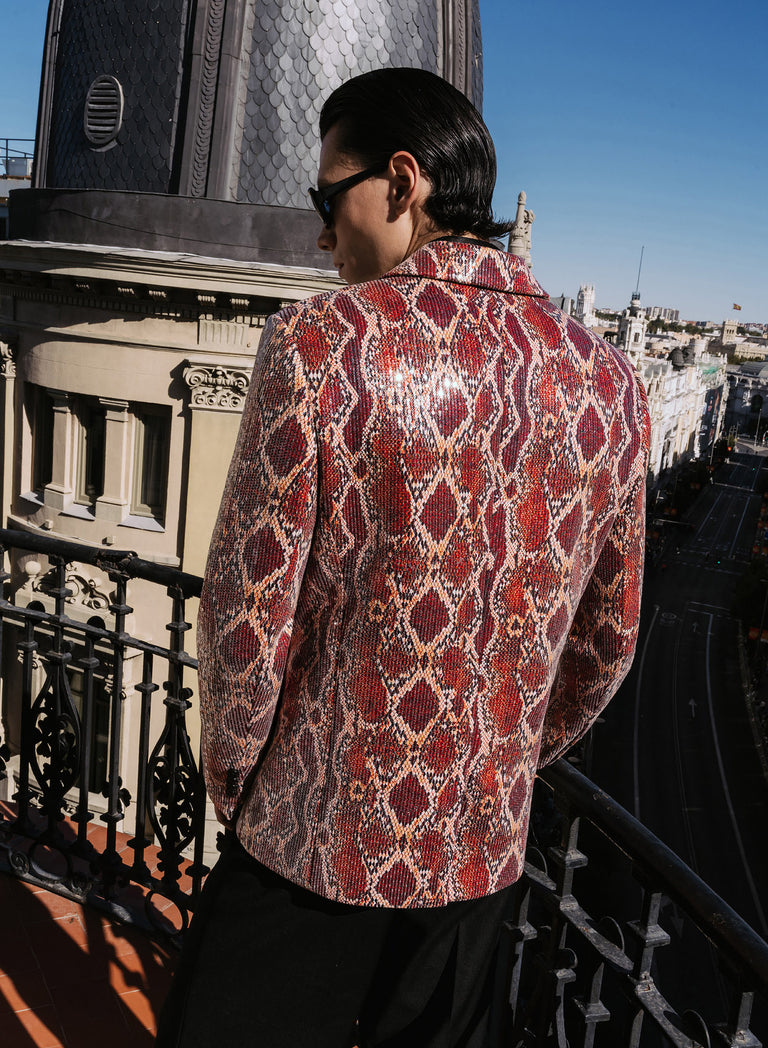 Red Snake Effect Sequin Blazer