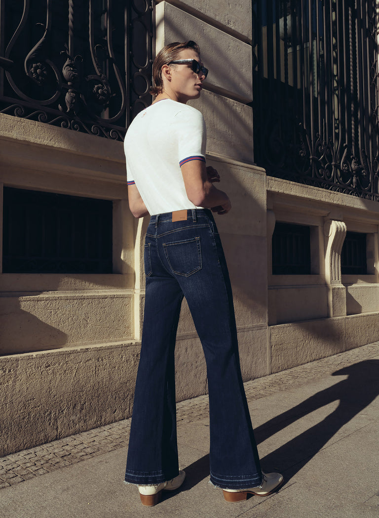 Blue Indigo Denim Distressed Effect Flare Jeans