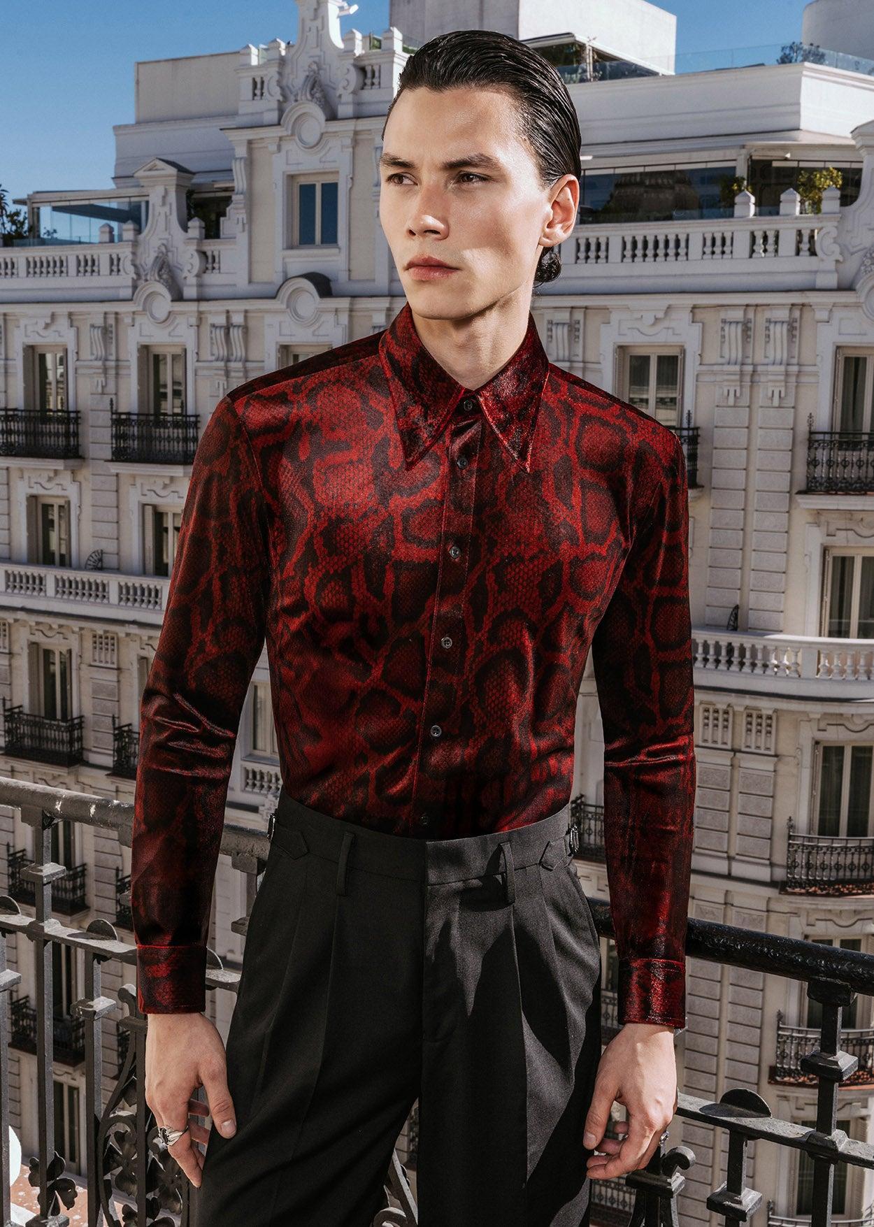 red velvet dress shirt Crimson Velvet Self Design Shirt Lorenzo Moratti