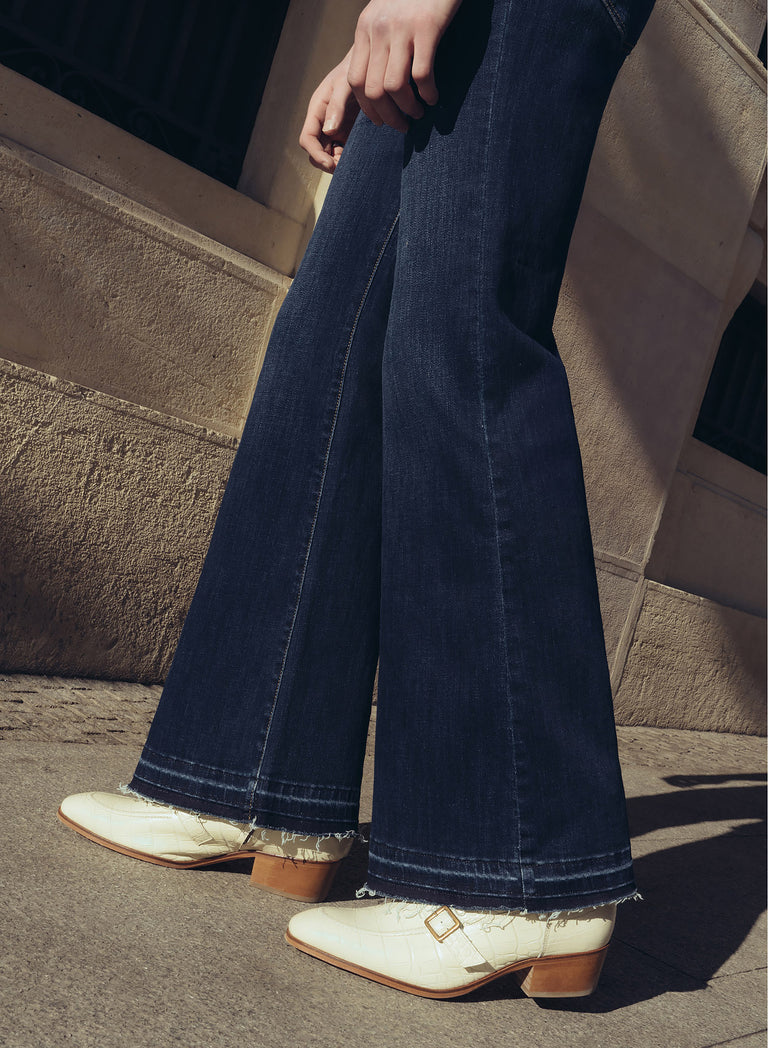 Blue Indigo Denim Distressed Effect Flare Jeans