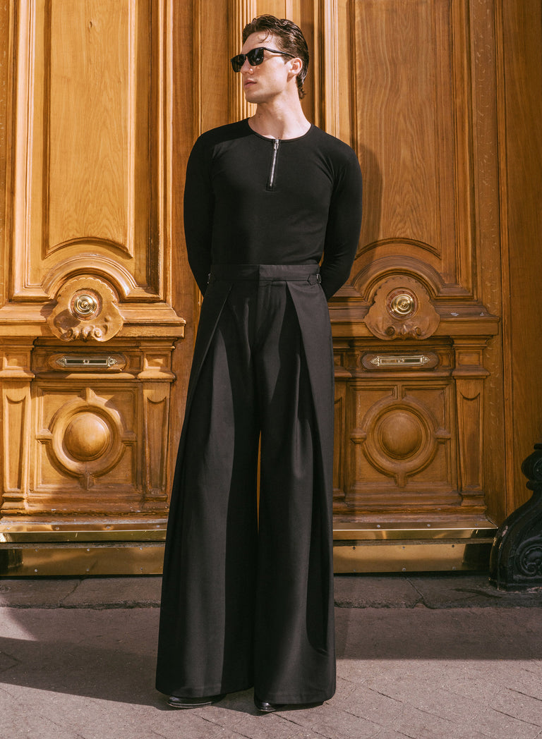 Wool Pleated High Waisted Buckle Trousers