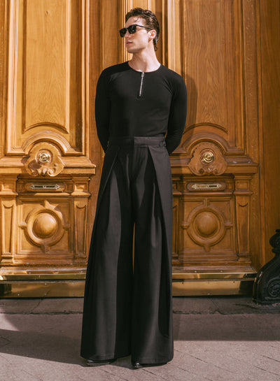 Wool Pleated High Waisted Buckle Trousers