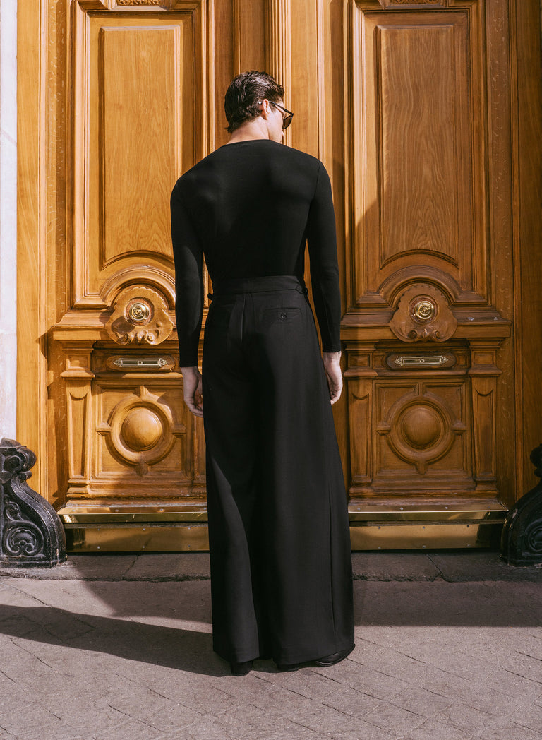 Wool Pleated High Waisted Buckle Trousers