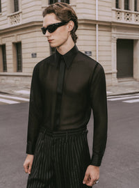 Black Silk Semi Sheer Chiffon Shirt