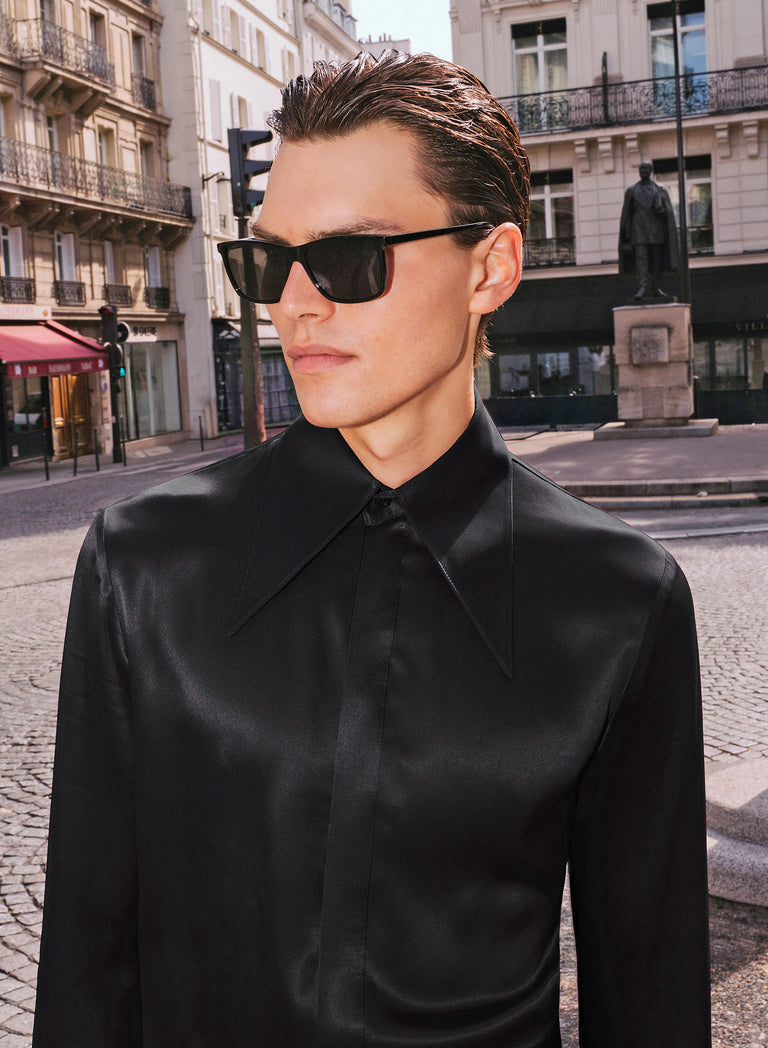 Black Viscose Dagger Collar Shirt