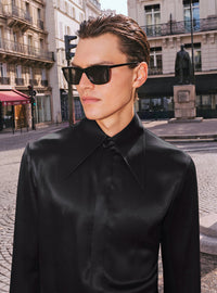 Black Viscose Dagger Collar Shirt