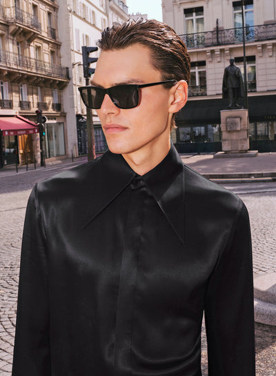Black Viscose Dagger Collar Shirt
