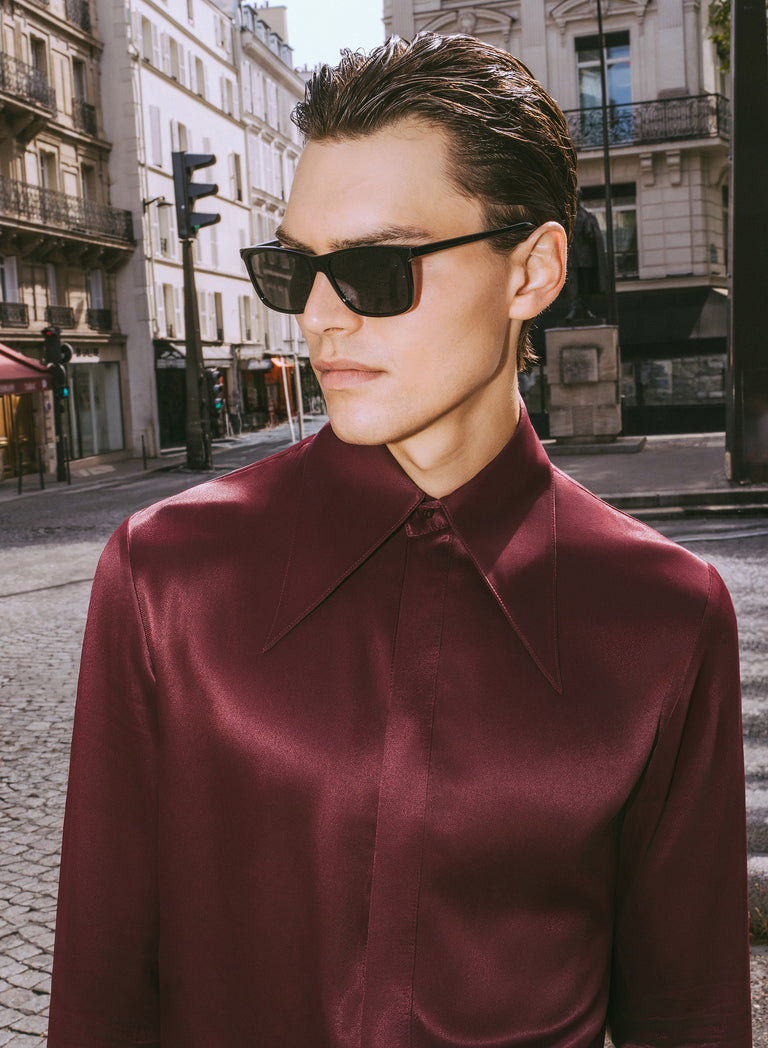 Pure Viscose Burgundy Dagger Collar Shirt