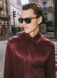 Pure Viscose Burgundy Dagger Collar Shirt
