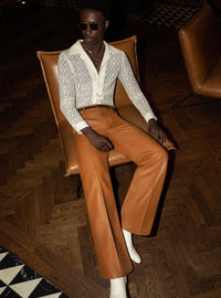 Brown Leather Pin Tuck Trousers