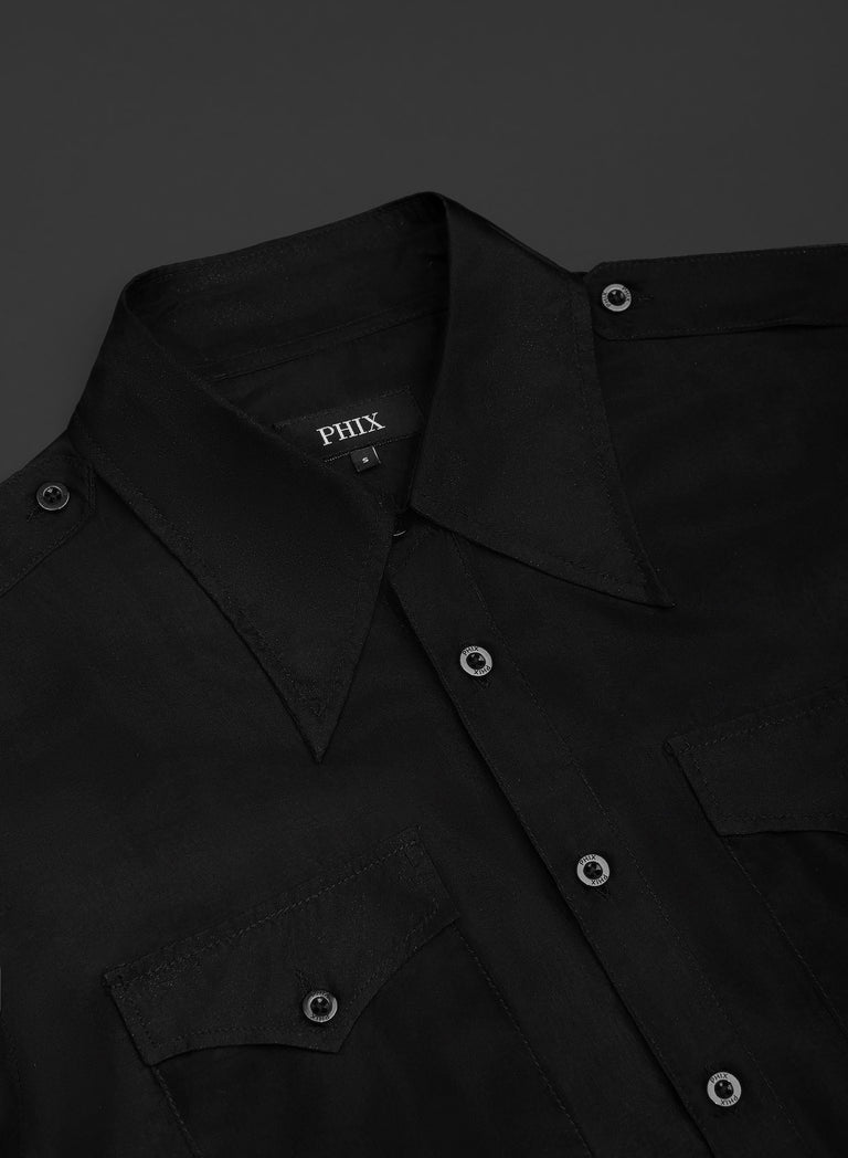 Black Silk Chiffon Button Down Shirt