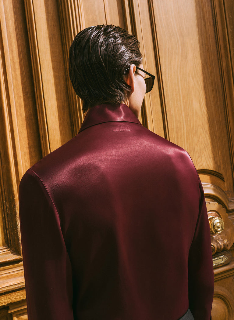 Pure Viscose Burgundy Dagger Collar Shirt