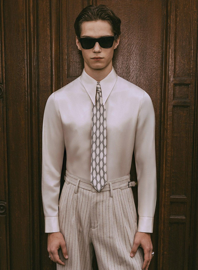 Ivory Spear Collar Silk Viscose Shirt