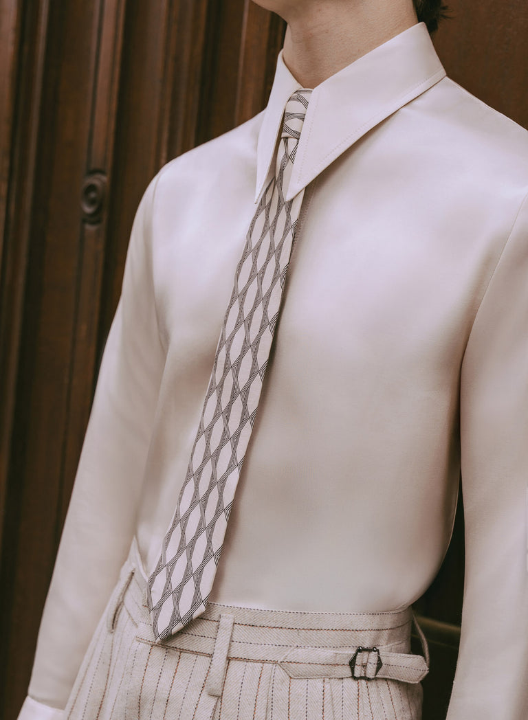 Pure Silk Pearl Geometric 70's Tie