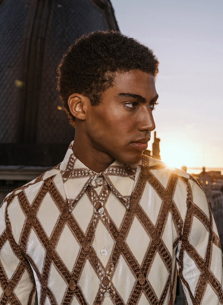 Velvet Lace Geometric Diamond Shirt