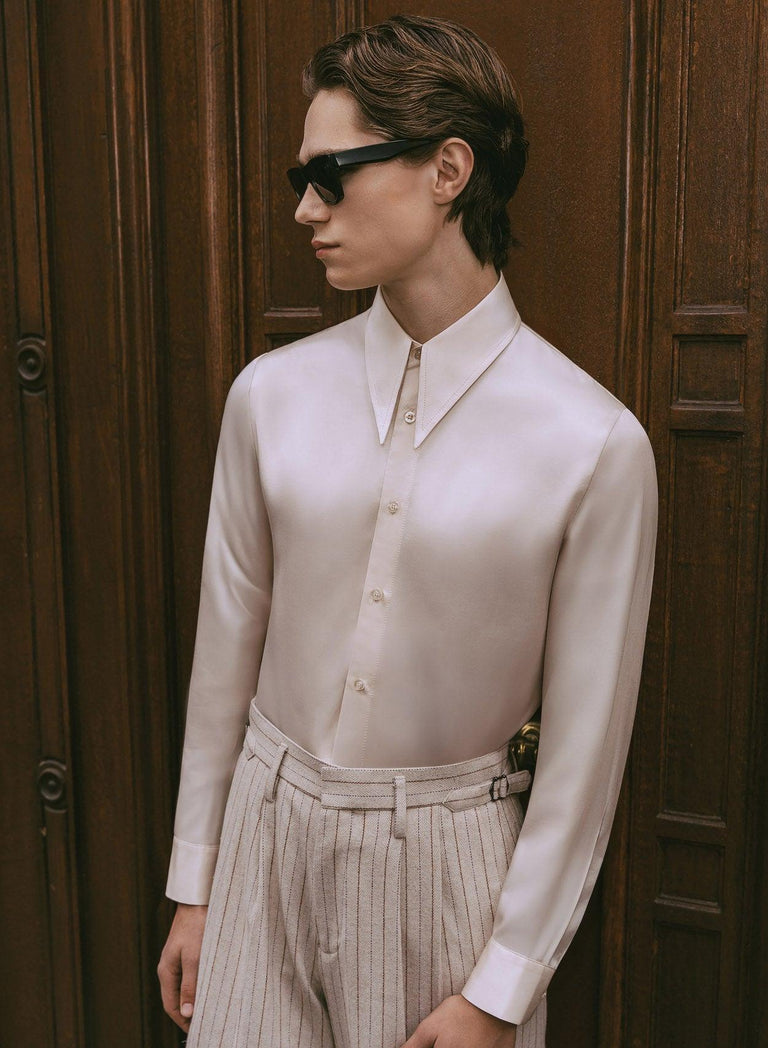 Ivory Spear Collar Silk Viscose Shirt