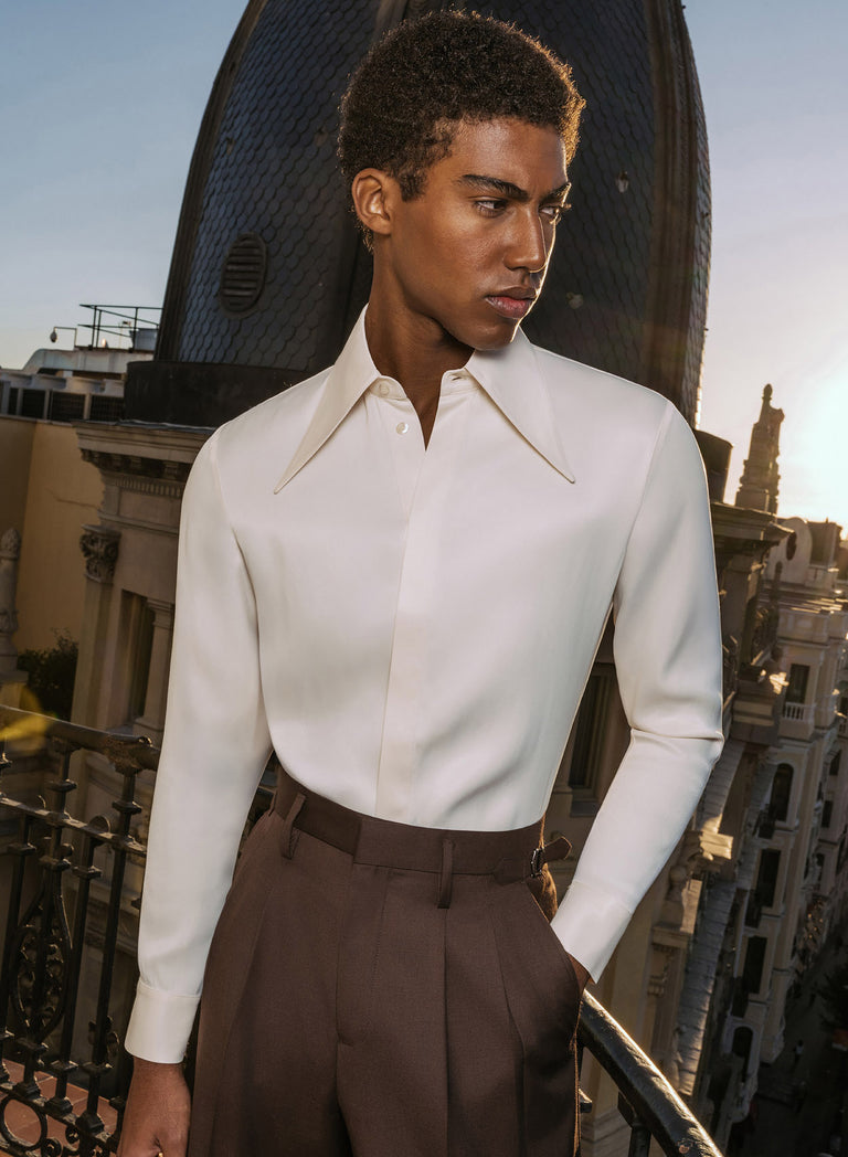 Ivory Viscose Dagger Collar Shirt