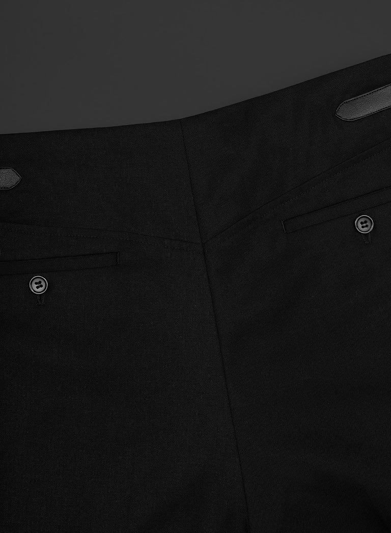 Black Wool Leather Side Buckle Wide Leg Flare Trouser