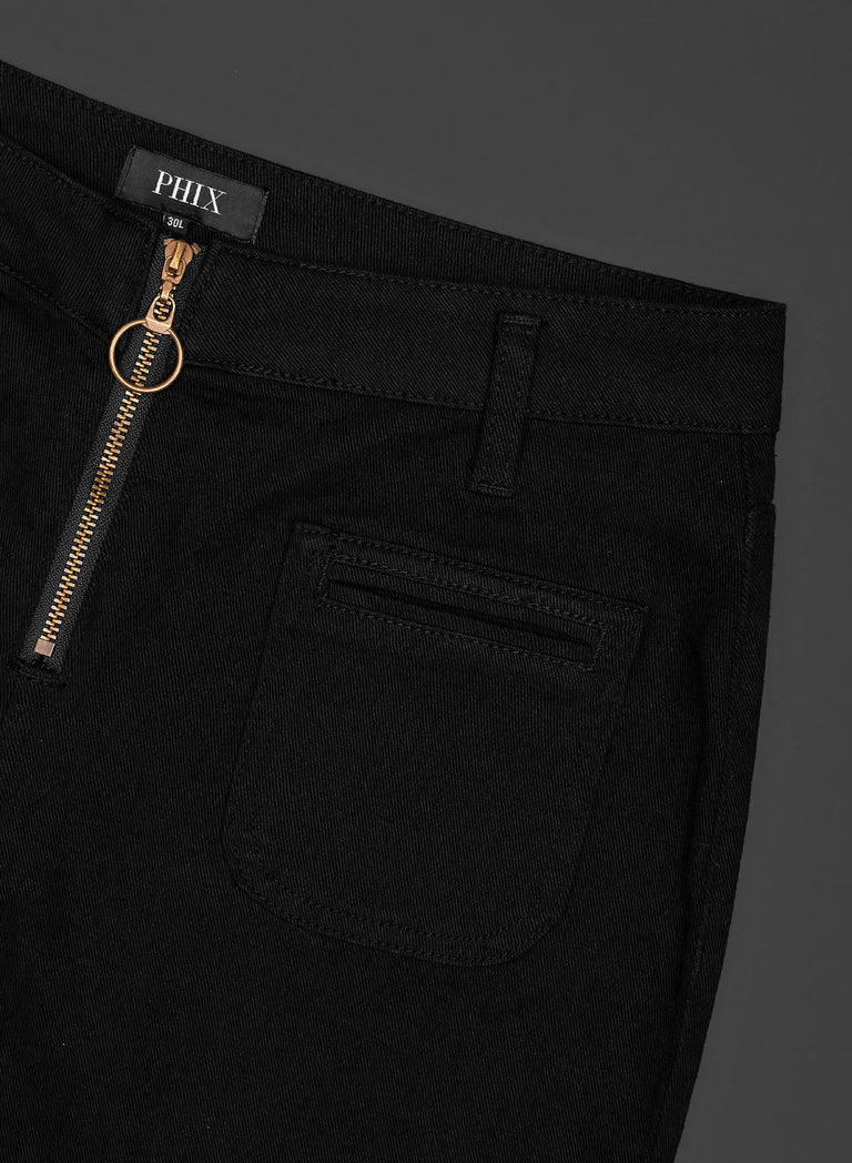 O-Ring Zip Black Denim Flare Jeans