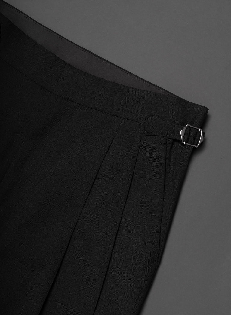 Black Side Buckle Wool Flare Trousers