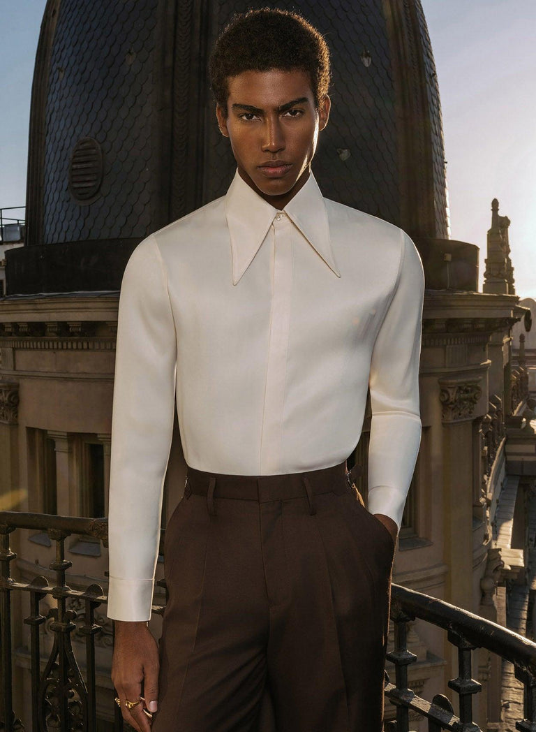 Ivory Viscose Dagger Collar Shirt
