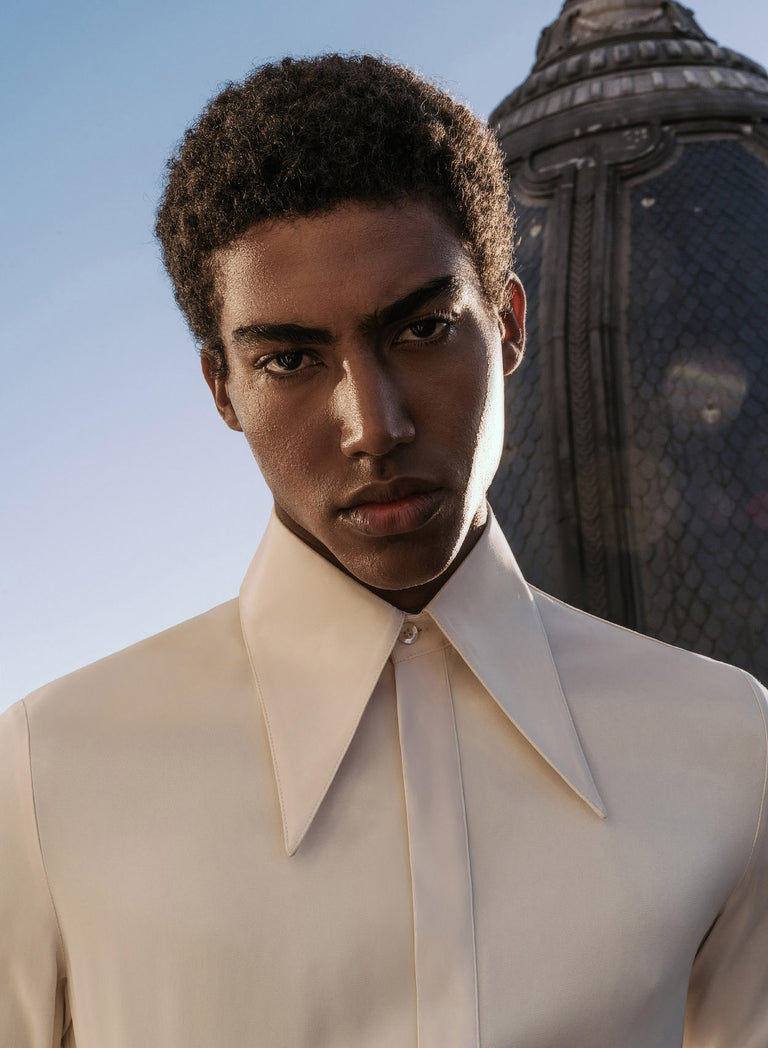 Ivory Viscose Dagger Collar Shirt