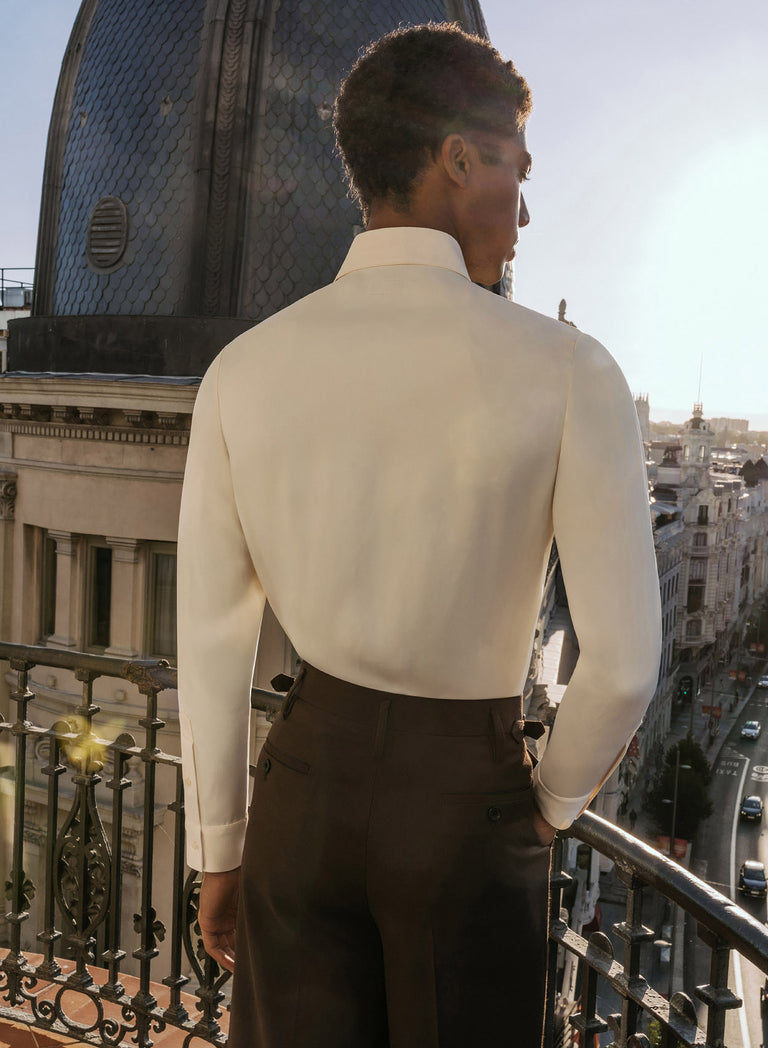 Ivory Viscose Dagger Collar Shirt