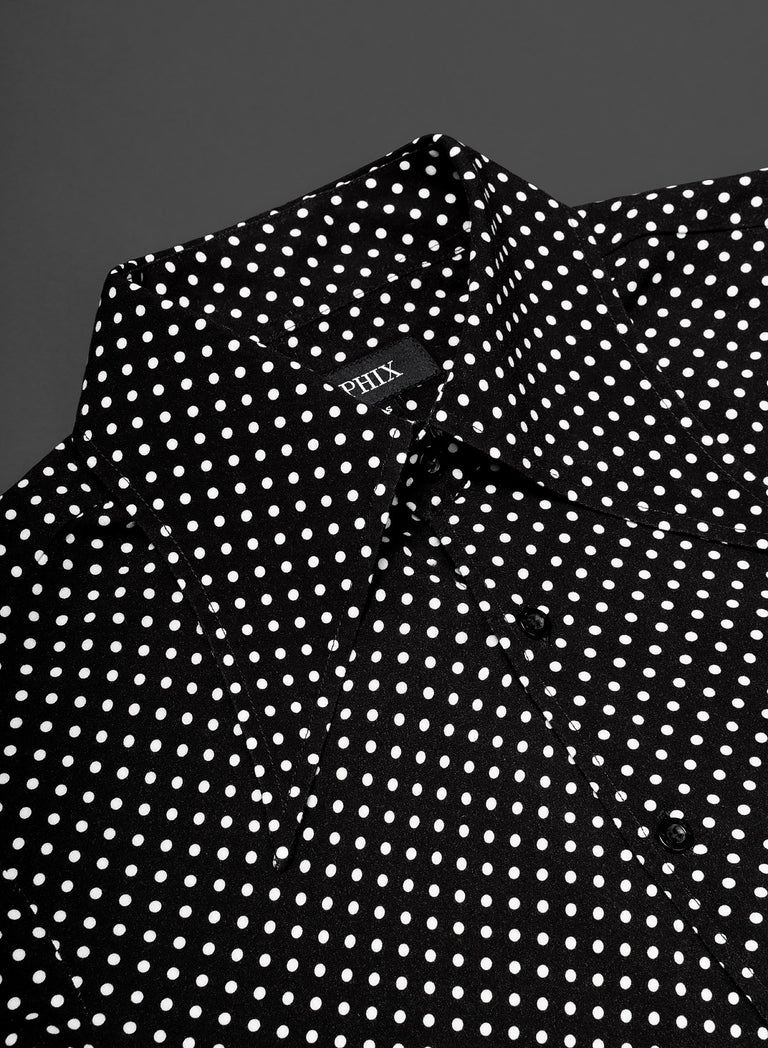Black Polka Dot Dagger Collar Viscose Shirt
