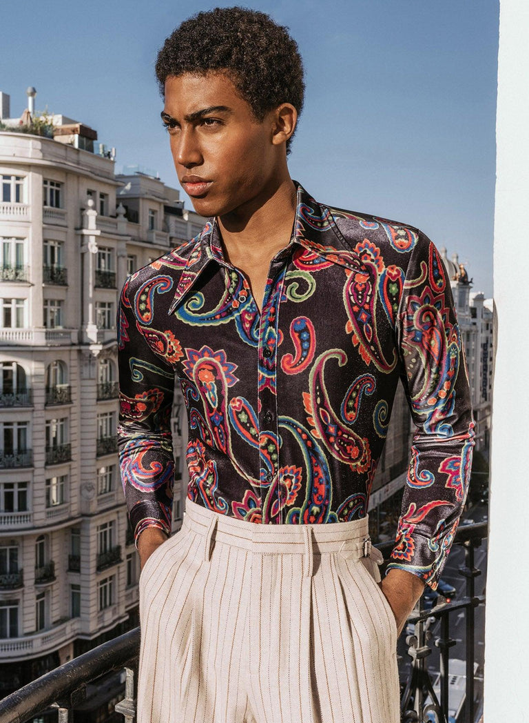 Black Velvet 70s Paisley Print Shirt