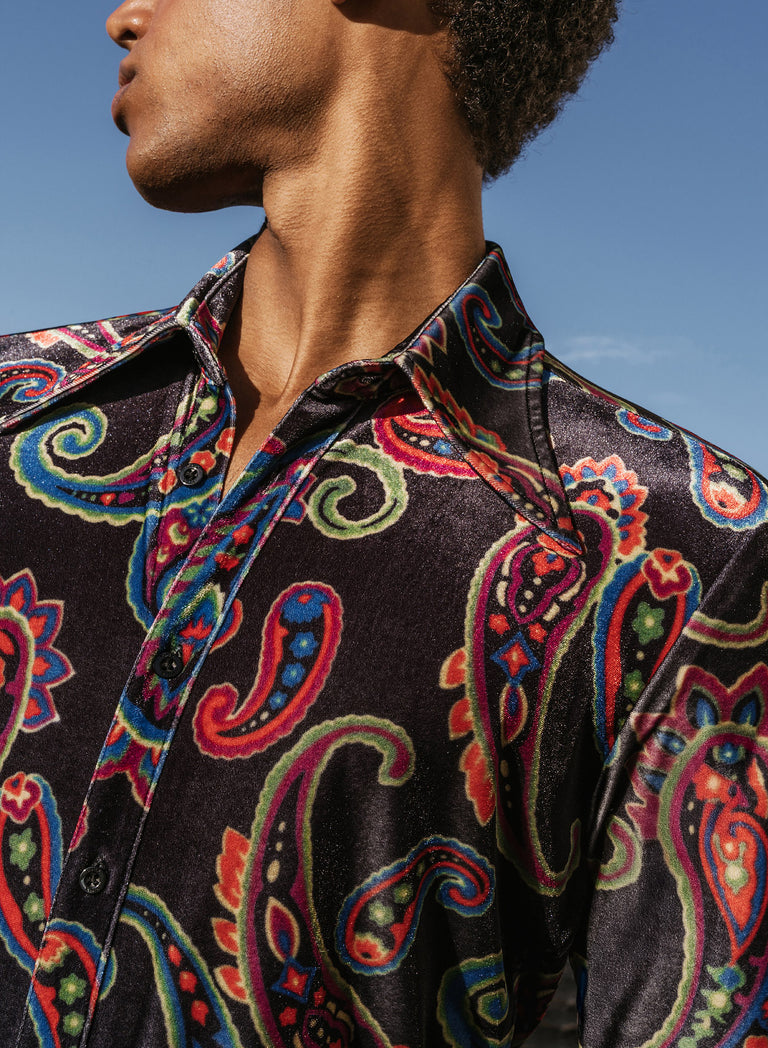 Black Velvet 70s Paisley Print Shirt