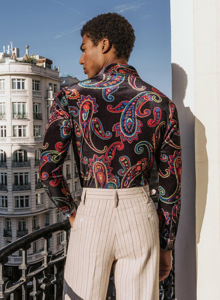 Black Velvet 70s Paisley Print Shirt