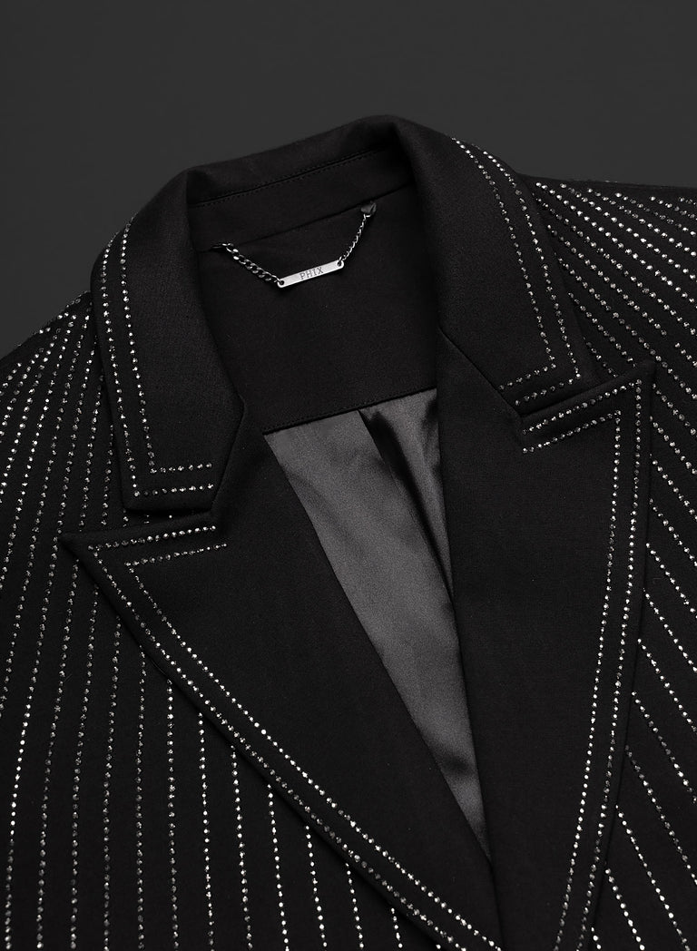 Black Embellished Rhinestone Sequin Blazer