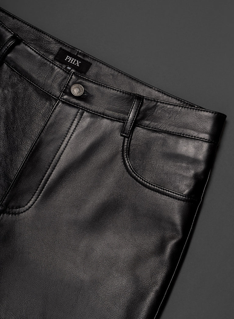 Black Leather Slim Fit Flare Trousers