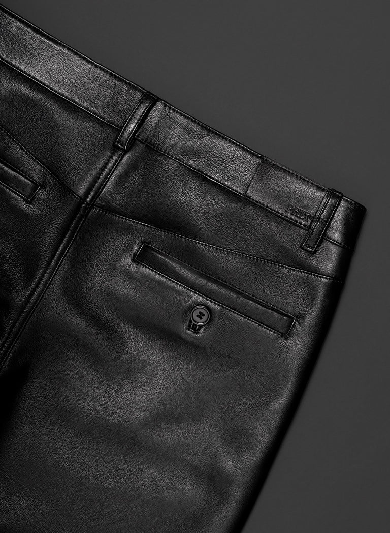 Black Leather Slim Fit Flare Trousers