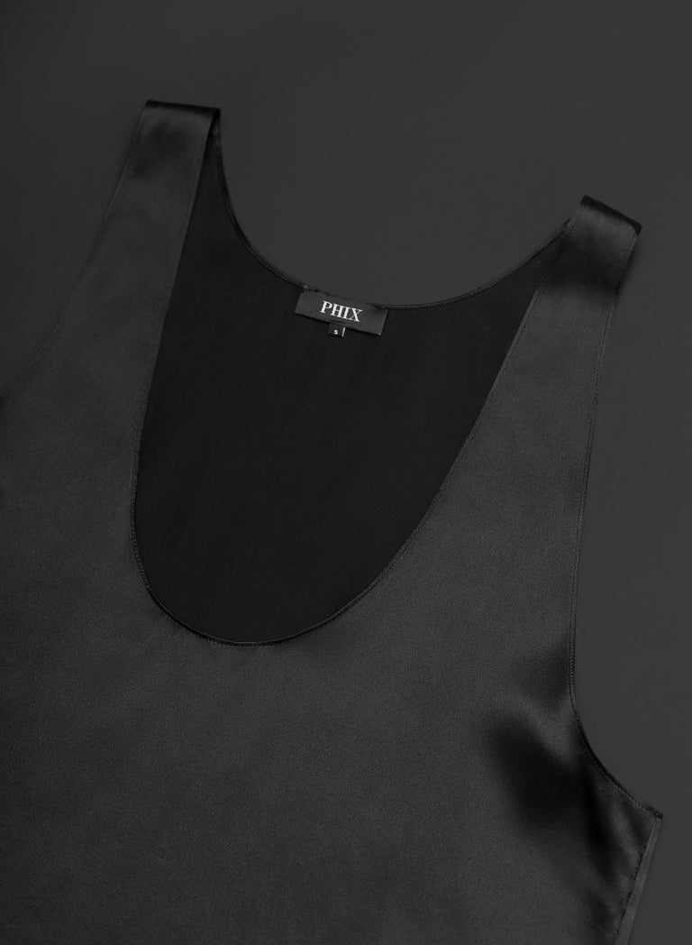 Black Silk Scoop Neck Vest
