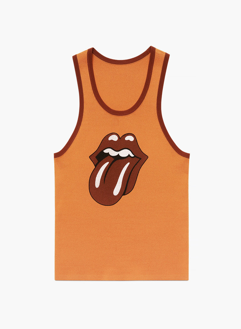 Phix X Rolling Stones Brown Ribbed Tongue Logo Vest