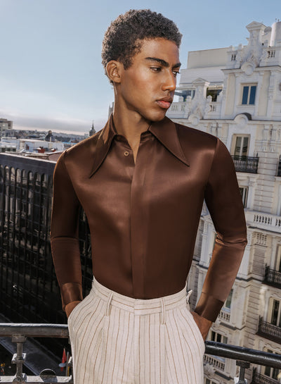 Brown Vintage Rust Viscose Dagger Collar Shirt