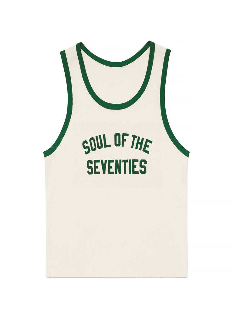 Soul of the Seventies Off White Green Trim Ribbed Vest