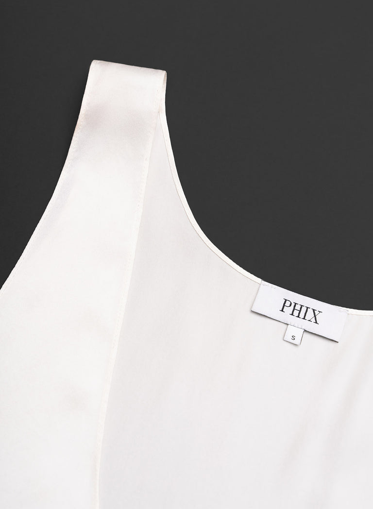 Pearl White Silk Scoop Neck Vest