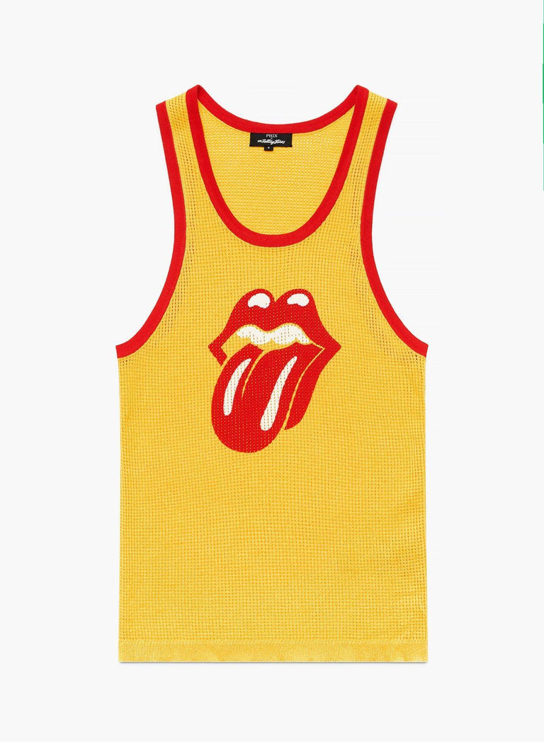 Phix X Rolling Stones Yellow Ribbed Tongue Logo Vest