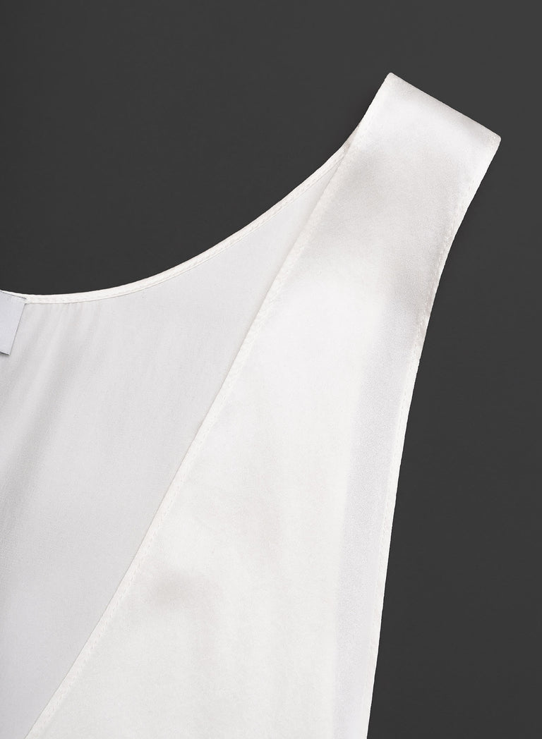 Pearl White Silk Scoop Neck Vest