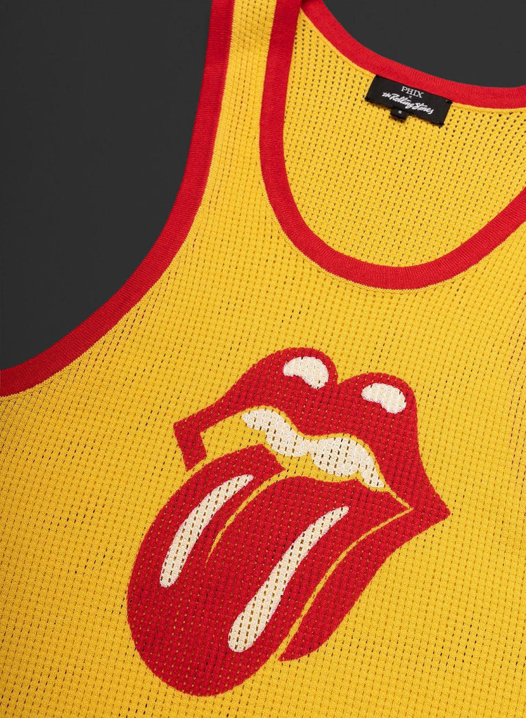 Phix X Rolling Stones Yellow Ribbed Tongue Logo Vest