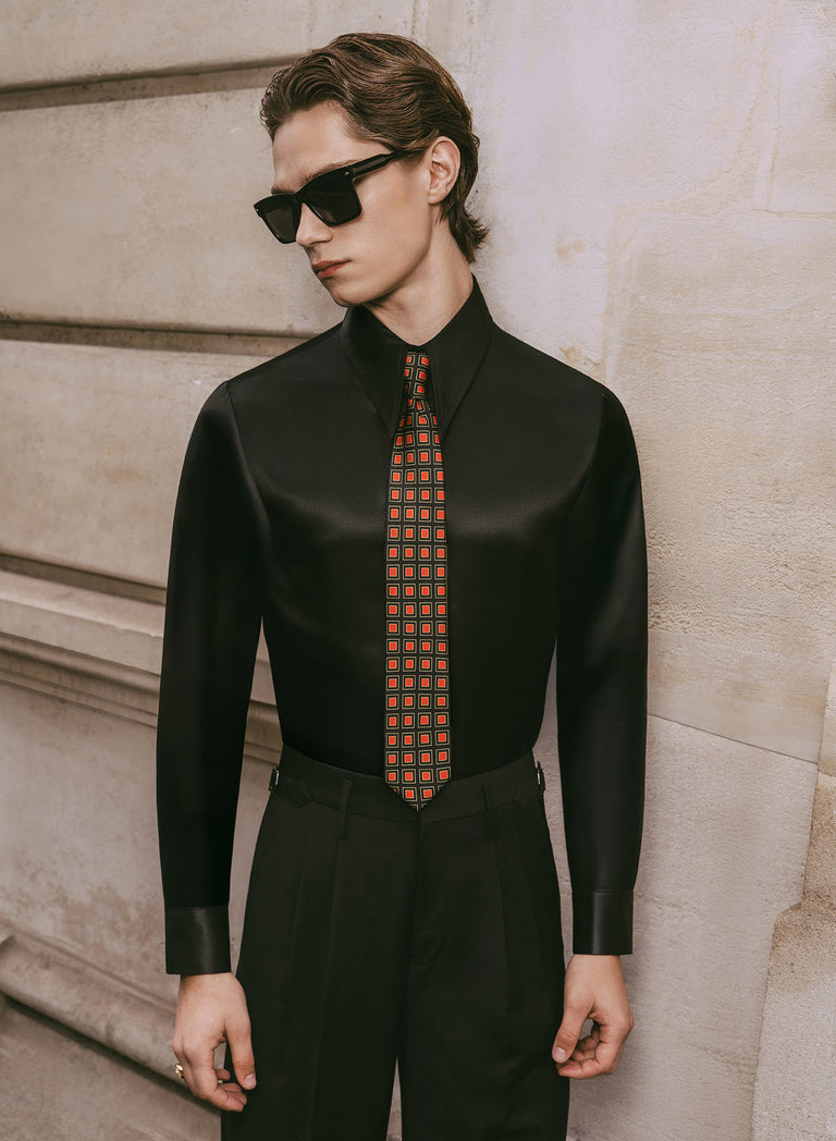 Black Spear Collar Silk Viscose Shirt