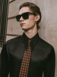 Black Spear Collar Silk Viscose Shirt