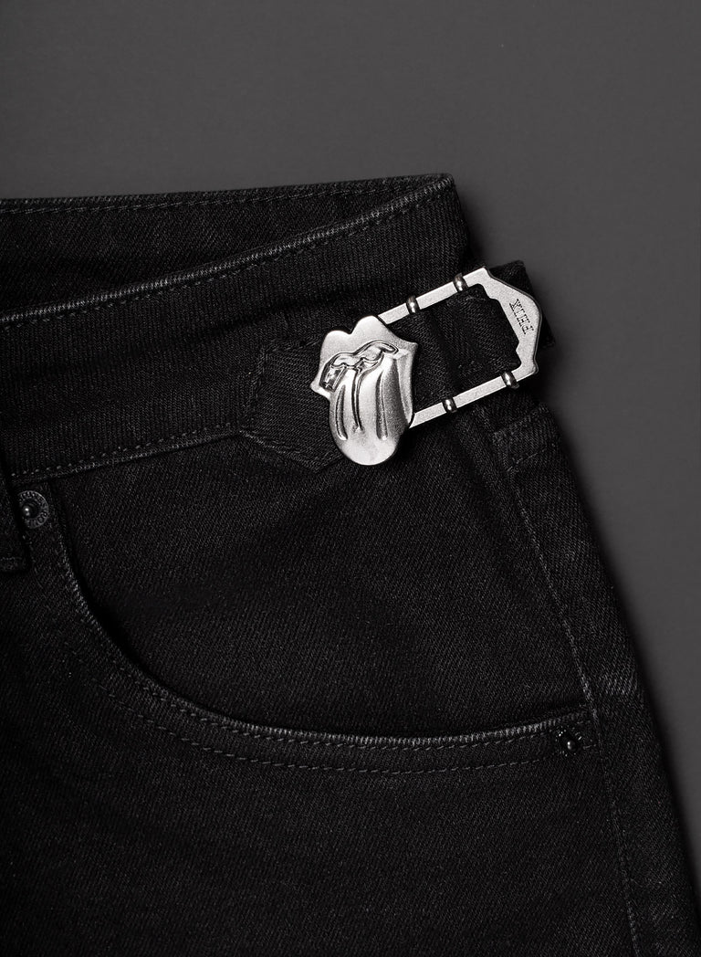 Phix X Rolling Stones Black Side Buckle Denim Flare