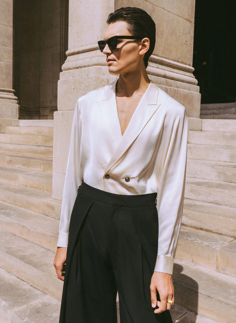 Pure Viscose Ivory Double Breasted Shirt